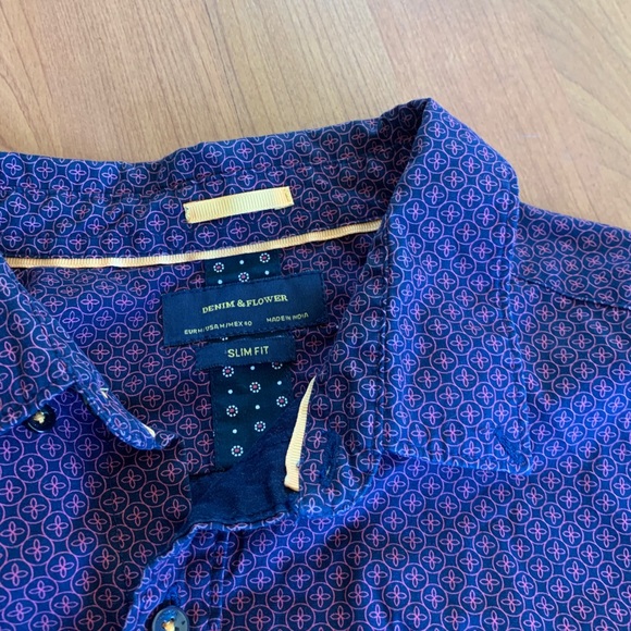 Denim&Flower Patterned Button Up Dress Shirt - Picture 3 of 3